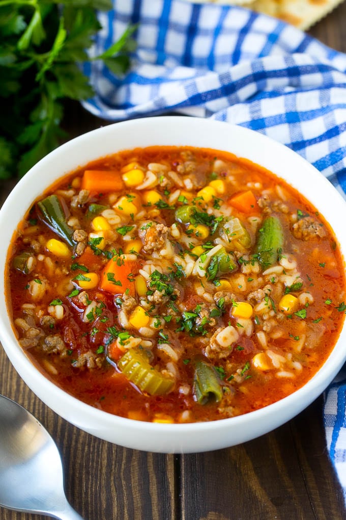 Alphabet Soup Recipe | Hamburger Soup | Beef and Vegetable Soup #soup #hamburger #noodles #dinner #edsug #carrots A bowl of alphabet soup with beef and vegetables in a tomato broth.