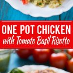 This one pot chicken with tomato basil risotto is the perfect weeknight meal - the whole thing bakes in the oven in a single dish!