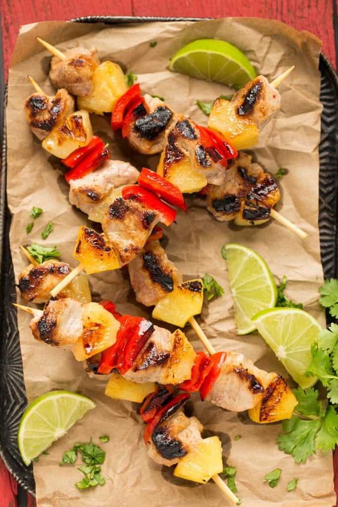 Pork kabobs with pineapple and peppers.