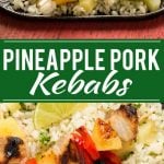 A recipe for sweet and spicy pineapple pork kebabs served on a bed of pineapple cilantro rice. #KingofFlavor AD @ElYucateco