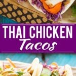 These thai chicken tacos are a quick and easy dinner. Coconut marinated chicken is stuffed into warm tortillas with fresh vegetables and a generous amount of homemade peanut sauce.