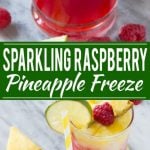 This sparkling raspberry pineapple freeze is a festive and refreshing drink that takes just minutes to put together. #WaterMadeExciting Ad