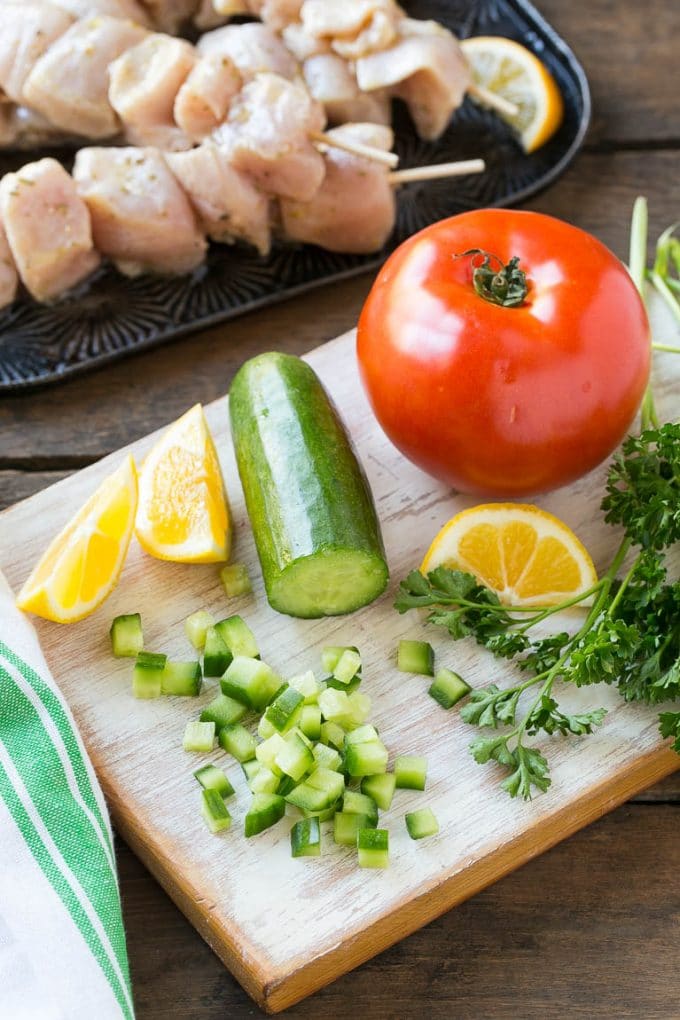 Greek Chicken Souvlaki Recipe | Easy Greek Chicken | Chicken Souvlaki | Greek Chicken Skewers | Easy Greek Chicken Skewers #chicken #kabobs #glutenfree #keto #lowcarb #grilling #edsug Ingredients for the cucumber yogurt sauce.