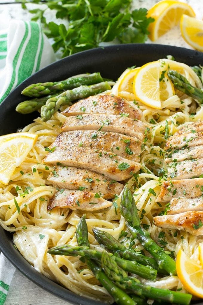 Lemon Asparagus Pasta with Grilled Chicken Recipe | Asparagus Pasta | Grilled Chicken Pasta | Easy Pasta Recipe #pasta #asparagus #lemon #chicken #dinner #edsug Lemon asparagus pasta in a creamy sauce topped with grilled chicken.