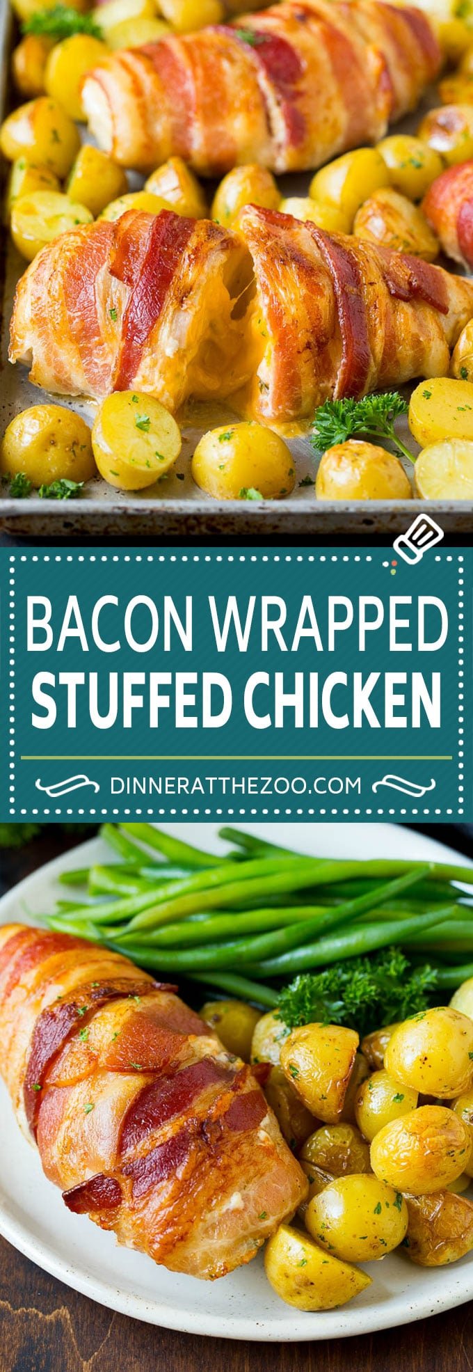 Bacon Wrapped Stuffed Chicken Breast Recipe | Sheet Pan Chicken #chicken #dinner #onepan #bacon #potatoes #edsug