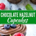 This recipe for chocolate hazelnut cupcakes is chocolate cupcakes filled with milk chocolate hazelnut spread, then finished off with chocolate hazelnut frosting and fresh berries. The perfect treat for a special occasion! #chocmeister #chocolatehazelnut #ad