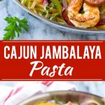 This recipe for Cajun jambalaya pasta is full of andouille sausage, shrimp, Cajun spiced chicken and vegetables, all served over creamy pasta. A hearty meal that's perfect for an everyday dinner or for entertaining! #savoryoursummerrecipes #ad