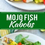 This recipe for mojo fish kabobs is skewers of mild fish, pineapple and peppers, all flavored with a bright and zesty sauce and grilled to perfection. An unexpected yet delicious appetizer! TheBetterFish AD