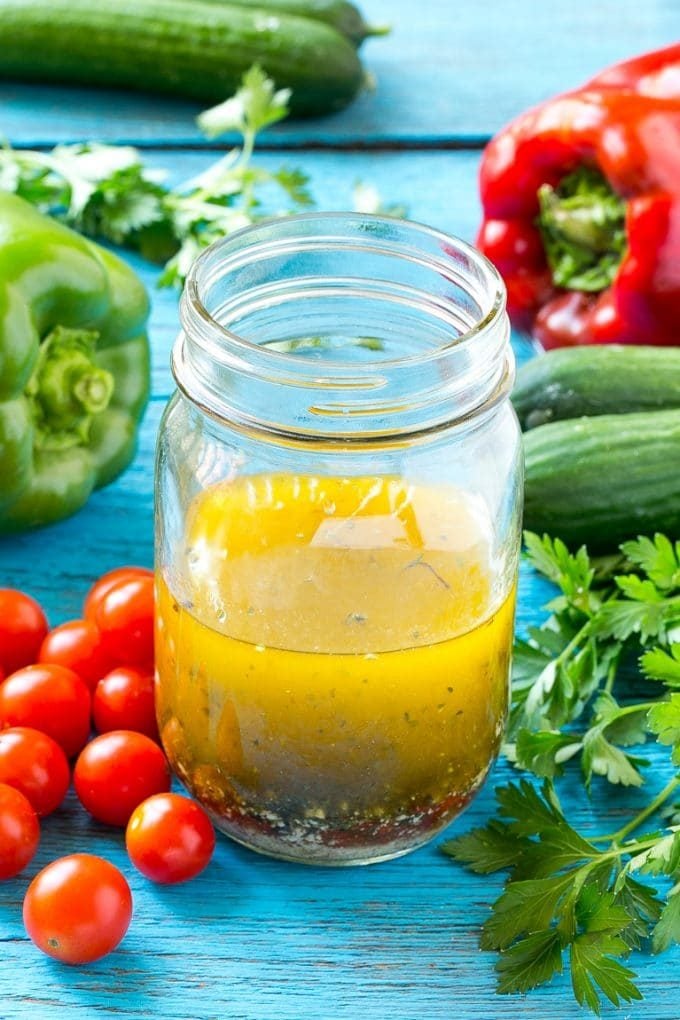 Spaghetti Salad Recipe | Pasta Salad | Potluck Recipe | Easy Pasta Salad #spaghetti #pasta #salad #edsug Homemade Italian dressing in a jar.