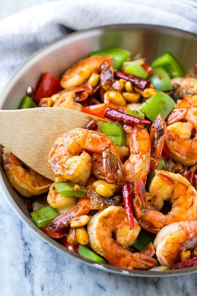 Kung Pao Shrimp | Shrimp Recipe | Shrimp Stir Fry | Easy Shrimp Recipe #shrimp #stirfry #peppers #dinner #edsug #spicy A skillet of spicy shrimp with peanuts and vegetables.