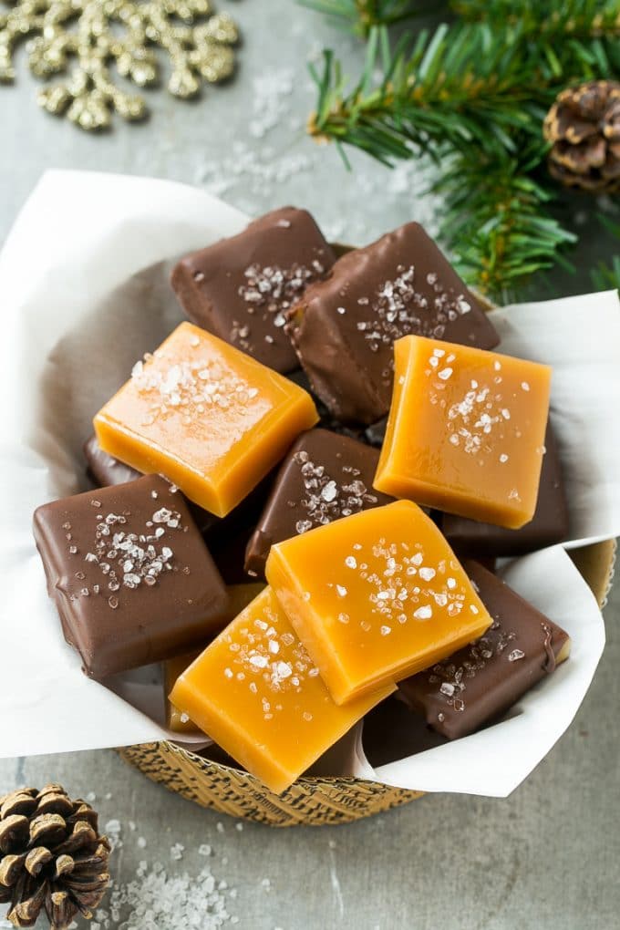 Microwave Caramels with Sea Salt Recipe | Homemade Caramels | Sea Salt Caramel | Homemade Candy #candy #caramels #caramel #microwavecaramels #homemade #dessert #edsug Microwave caramels dipped in chocolate and finished with a sprinkle of sea salt.
