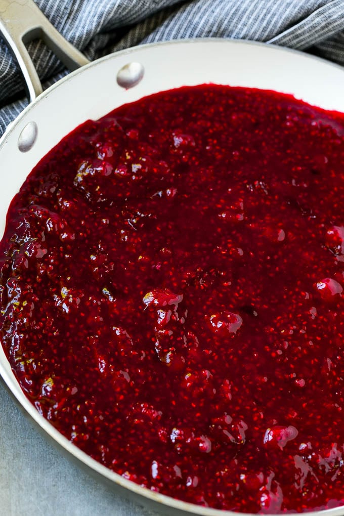 Raspberry Sauce Recipe | Homemade Raspberry Sauce | Raspberry Recipe #raspberries #dessert #edsug Berries cooked in a skillet.