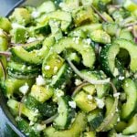 Cucumber feta salad with avocado, dill and red onions, all tossed in a Greek style dressing.