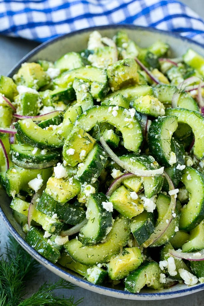 Cucumber Feta Salad Recipe | Cucumber Salad | Feta Cheese Salad | Summer Salad #salad #cucumber #edsug Cucumber feta salad with avocado, dill and red onions, all tossed in a Greek style dressing.