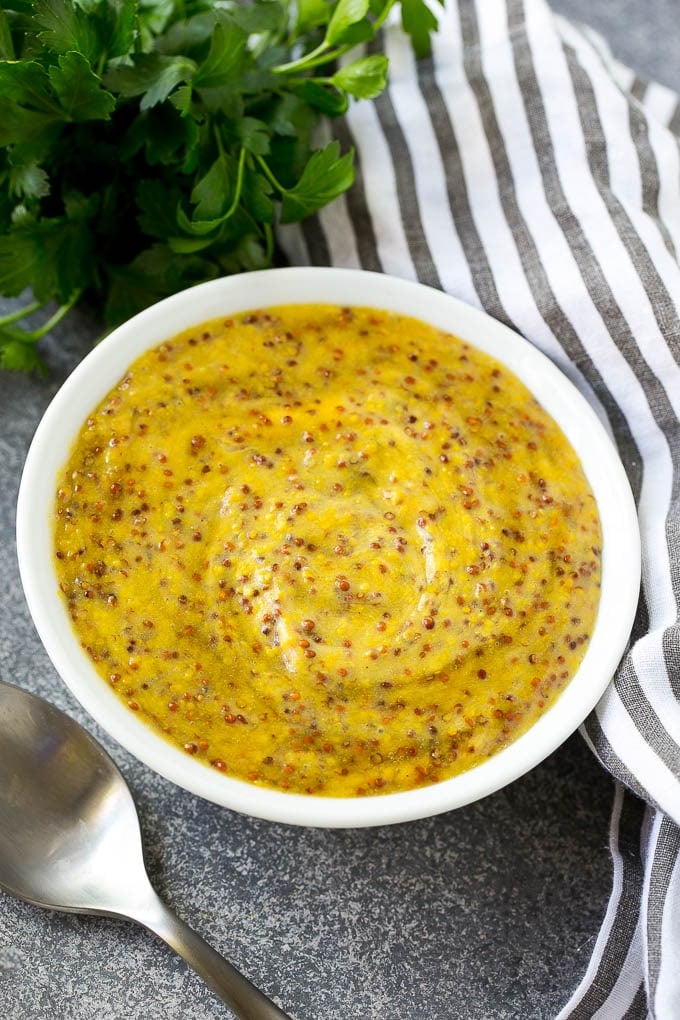 Honey Mustard Chicken Recipe | Baked Chicken Recipe | Easy Chicken Recipe #chicken #dinner #edsug A bowl of honey mustard sauce.