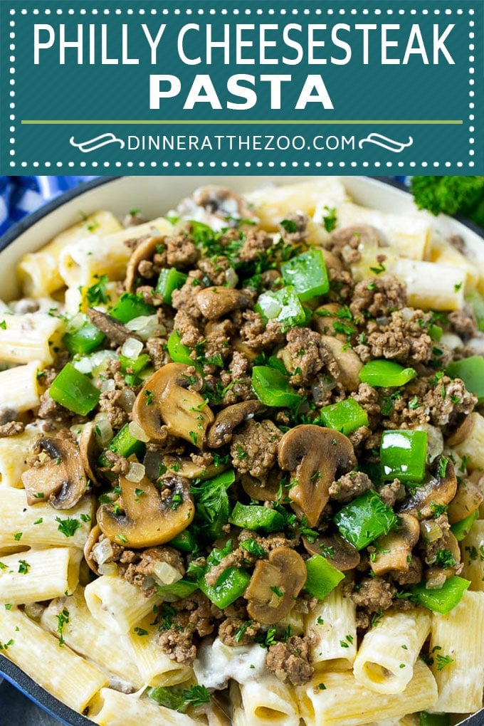 Philly Cheesesteak Pasta | Ground Beef Pasta | Creamy Pasta #phillycheesesteak #beef #pasta #peppers #mushrooms #dinner #edsug