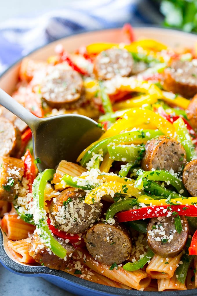 Sausage and Pepper Pasta Recipe | Italian Sausage Recipe | Sausage and Peppers | Easy Pasta #pasta #sausage #peppers #dinner #edsug Sausage and pepper pasta with Italian sausage, topped with parmesan cheese.