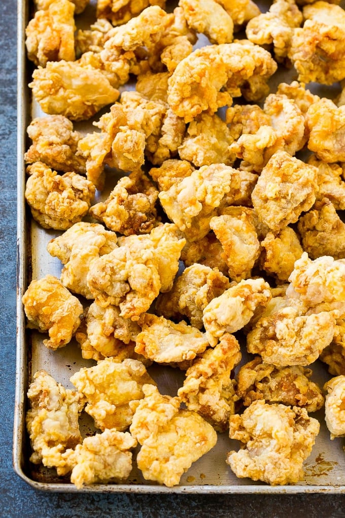 Orange Chicken Recipe | Chinese Orange Chicken | Panda Express Orange Chicken #orange #chicken #takeout #chinesefood #dinner #edsug Crispy fried chicken on a sheet pan.