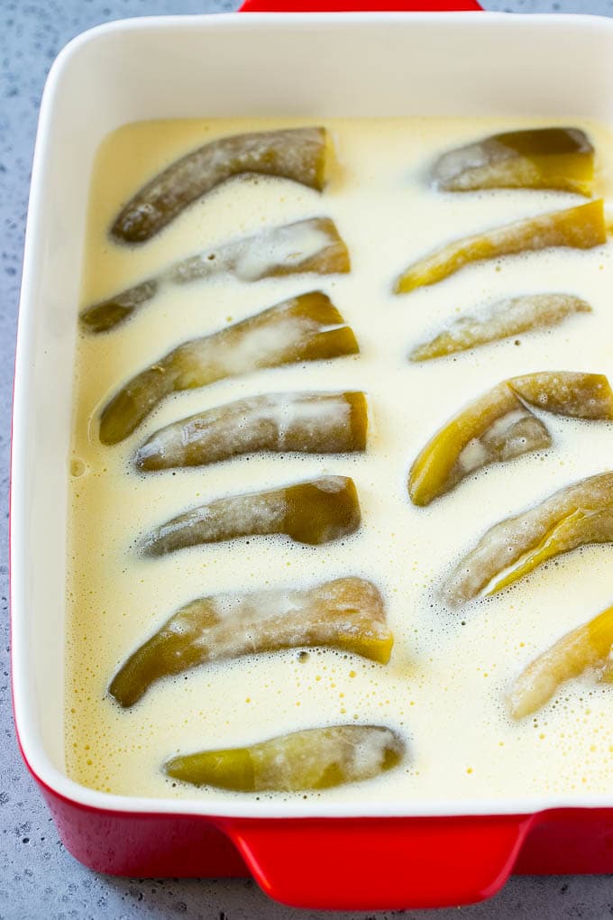 Chile Relleno Casserole Recipe | Baked Chile Rellenos | Mexican Casserole #casserole #chiles #mexican #cheese #dinner #edsug Stuffed green chiles in an egg batter.