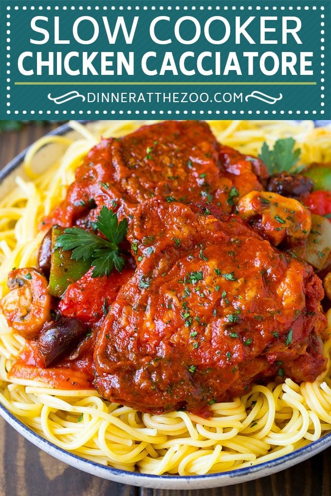 Slow Cooker Chicken Cacciatore Recipe | Italian Chicken #chicken #crockpot #slowcooker #dinner #italianfood #peppers #edsug