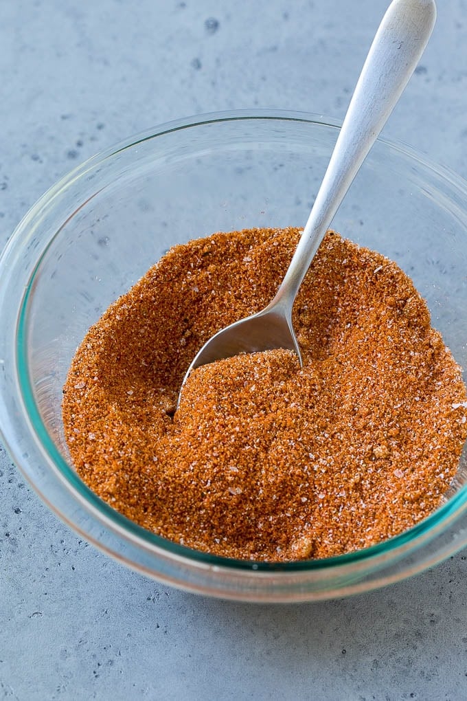 The ingredients for BBQ rub all mixed together in a bowl.