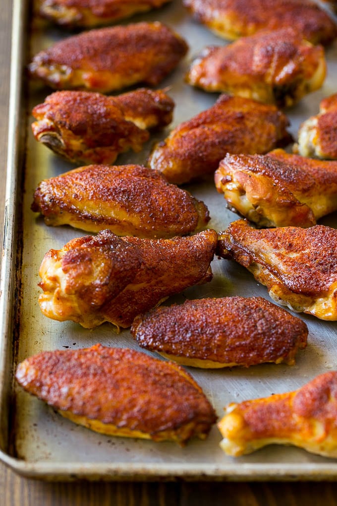 Smoked Chicken Wings | Barbecue Chicken Wings | BBQ Chicken Wings #chicken #wings #bbq #barbecue #appetizer #dinner #edsug Smoked chicken wings coated in spice rub on a sheet pan.
