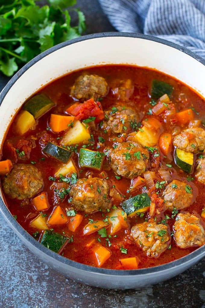 Albondigas Soup | Meatball Soup | Mexican Soup #soup #meatballs #beef #rice #glutenfree #dinner #edsug #comfortfood Albondigas soup made with beef meatballs, vegetables and potatoes.