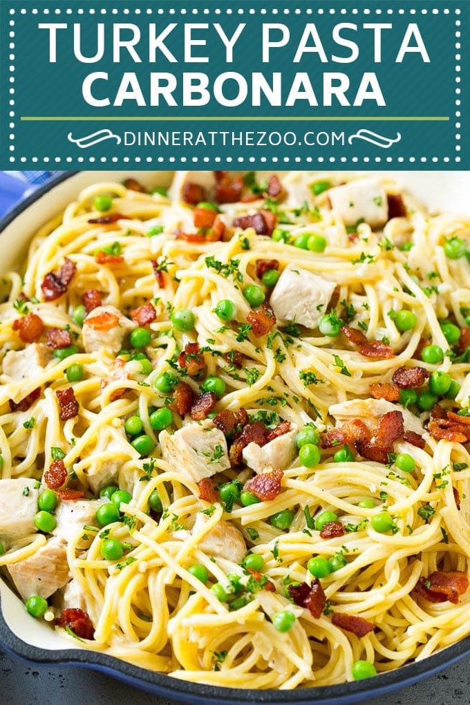 Turkey Pasta Carbonara | Turkey Pasta | Leftover Turkey Recipe #turkey #pasta #bacon #peas #dinner #edsug