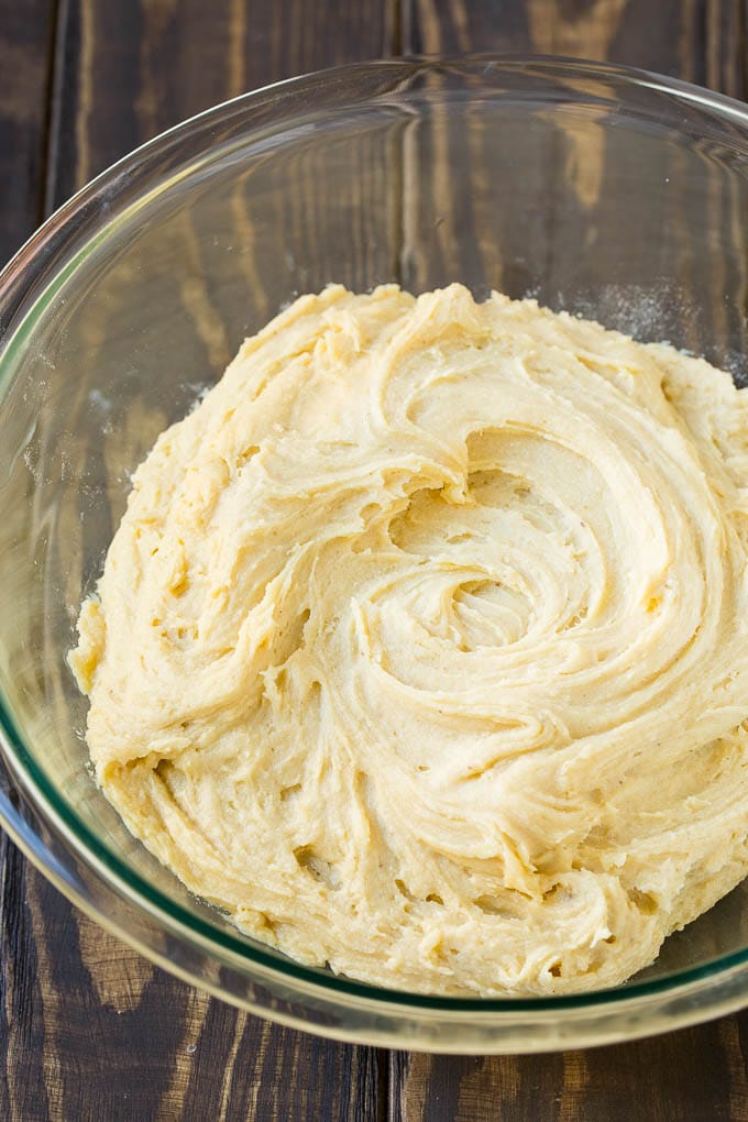 Eggnog Cookies Recipe | Holiday Cookies | Christmas Cookies #cookies #eggnog #baking #christmas #sprinkles #dessert #edsug Cookie dough in a mixing bowl.