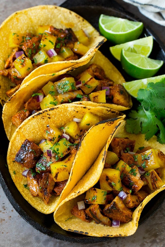 Tacos al Pastor Recipe | Pork Tacos | Mexican Tacos #tacos #pork #pineapple #grilling #tacotuesday #dinner #edsug Tacos al pastor filled with marinated pork and pineapple.