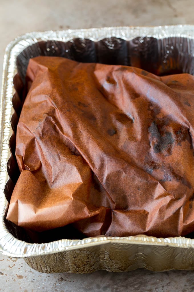 Burnt Ends Recipe | Smoked Brisket | Beef Brisket #brisket #bbq #smoker #beef #dinner #edsug Brisket wrapped in butcher paper.
