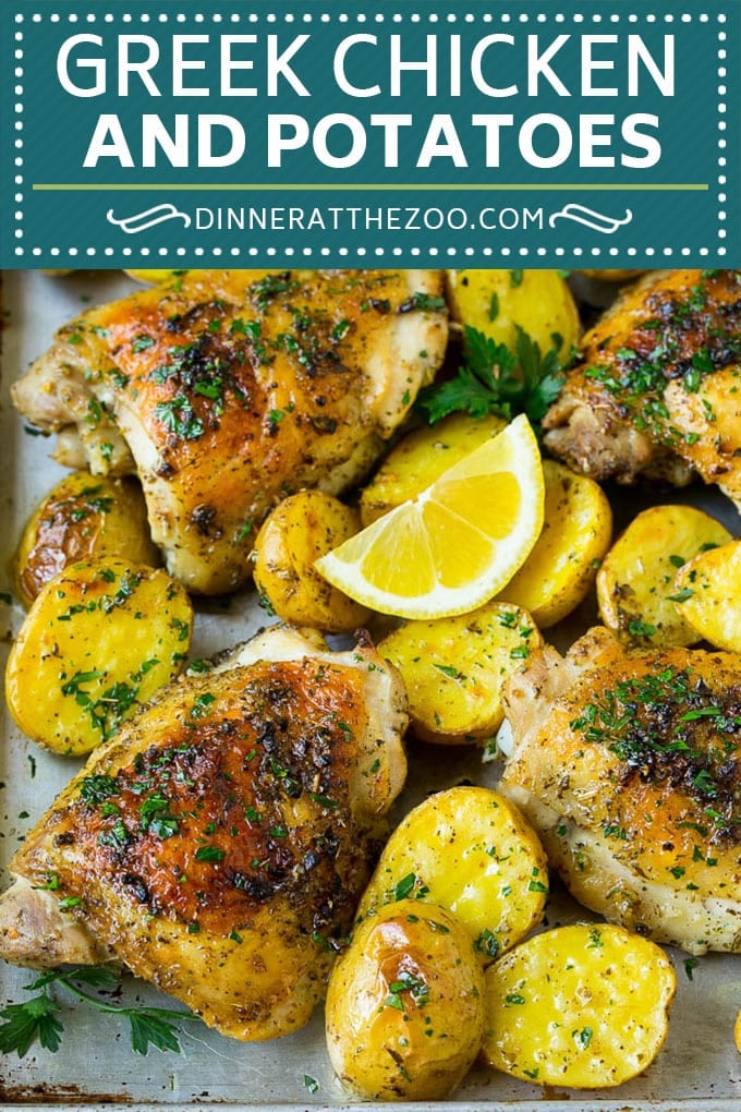 Greek Chicken and Potatoes Recipe | Sheet Pan Dinner | Roasted Chicken Thighs #chicken #chickenthighs #garlic #potatoes #onepotmeal #dinner #edsug #cleaneating