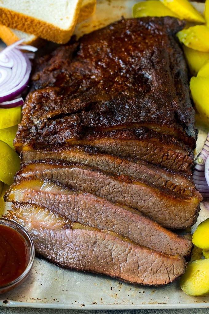 Smoked Brisket Recipe | Beef Brisket | BBQ Beef #brisket #smoker #beef #bbq #dinner #edsug Smoked brisket sliced and served with pickles, onions and bread.