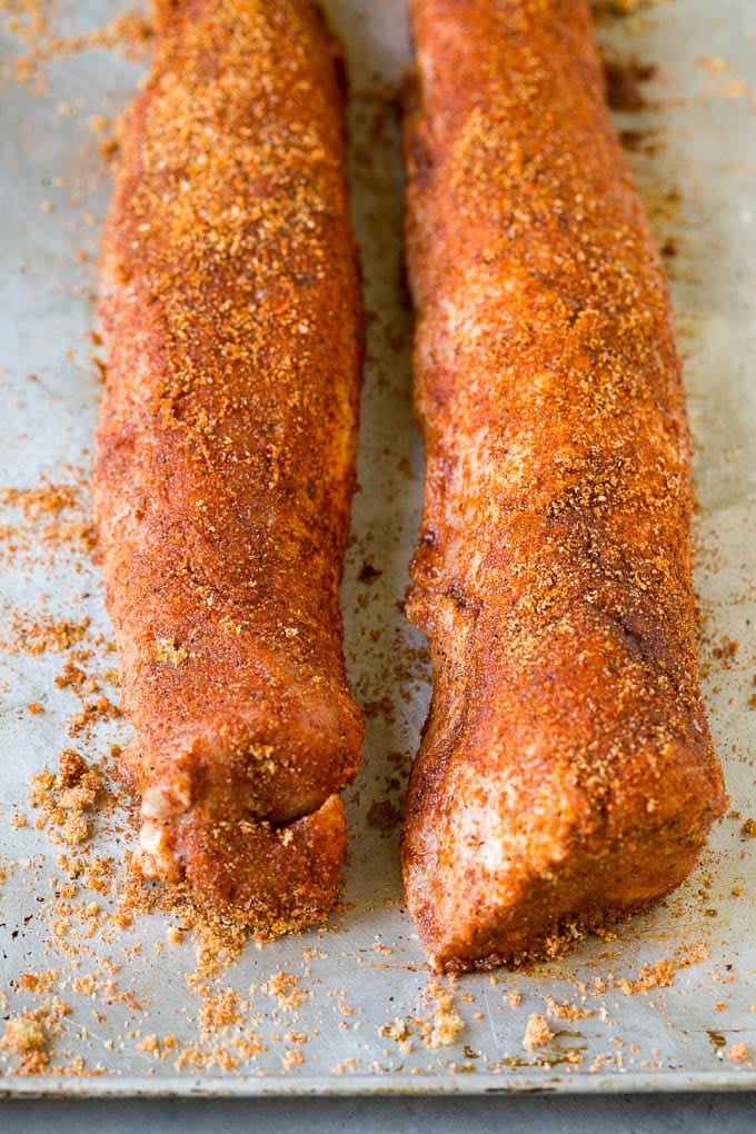 Smoked Pork Tenderloin Recipe | Smoked Pork Loin | BBQ Pork #pork #tenderloin #smoker #dinner #edsug Pork tenderloins coated in homemade spice rub.