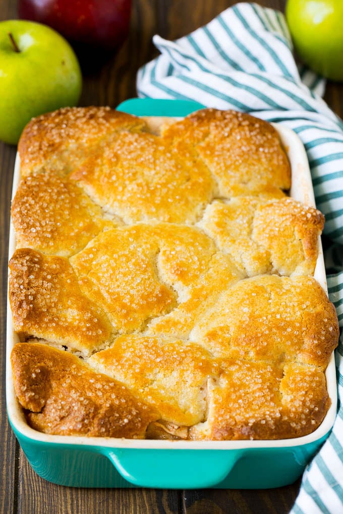 Apple Cobbler Recipe | Apple Dessert #apples #cobbler #dessert #baking #fall #edsug A dish of baked apple dessert topped with sugar.