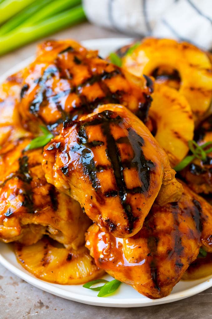 Huli Huli Chicken Recipe | Hawaiian Chicken | Grilled Chicken Thighs #chicken #pineapple #grilling #dinner #edsug A plate of grilled huli huli chicken and pineapple.