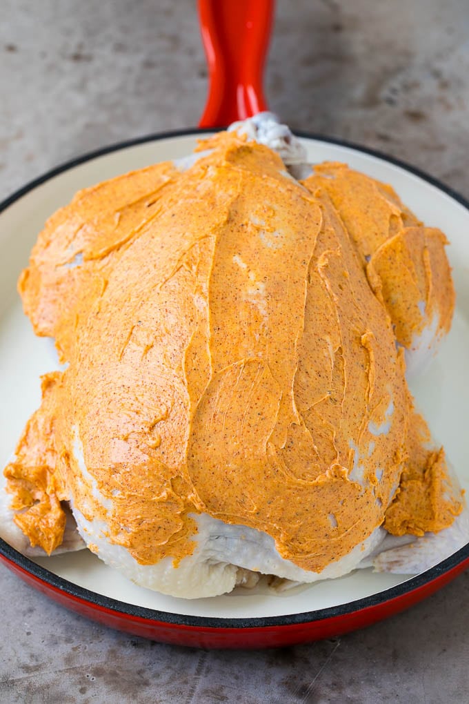 Rotisserie Chicken Recipe | Roasted Chicken #chicken #dinner #edsug #comfortfood Chicken coated in butter and spices.