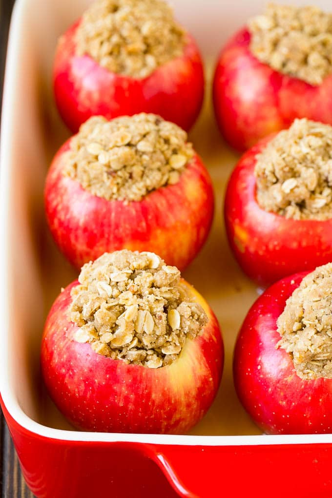 Baked Apples | Stuffed Apples #apples #fall #dessert #sweettooth #edsug Oatmeal and brown sugar stuffed into hollowed out fruit.