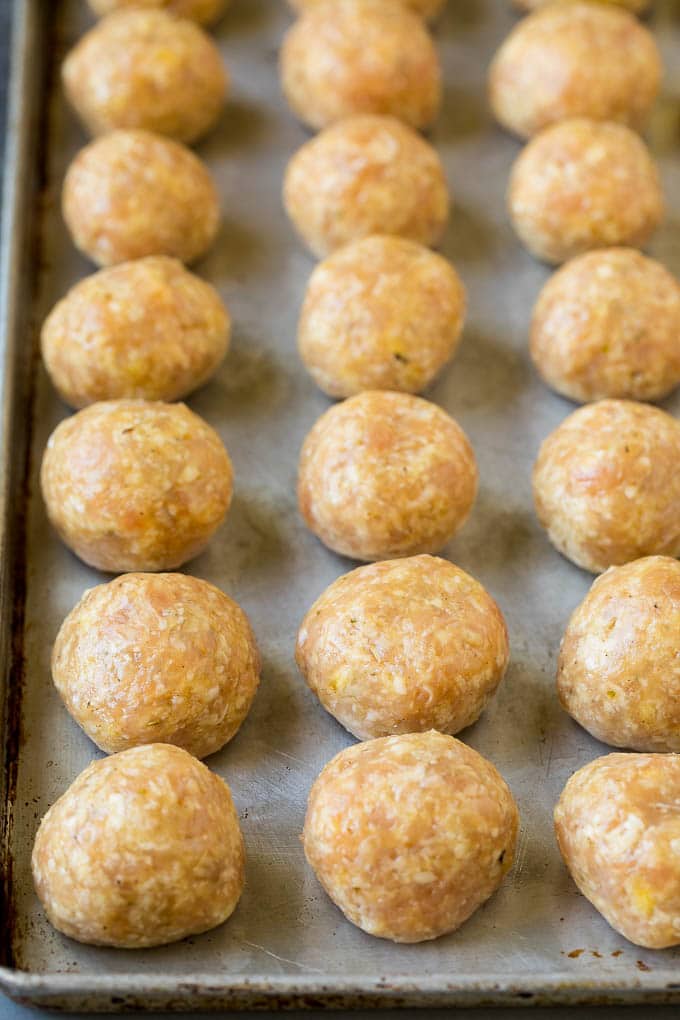 Chicken Meatballs Recipe | Baked Meatballs #chicken #meatballs #dinner #edsug #comfortfood Ground chicken with herbs and spices, rolled into balls.