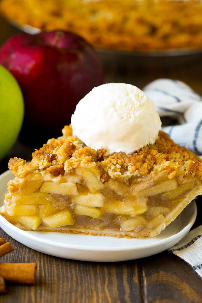 Dutch Apple Pie Recipe | Homemade Apple Pie #pie #apple #dessert #baking #fall #edsug A slice of Dutch apple pie topped with ice cream.