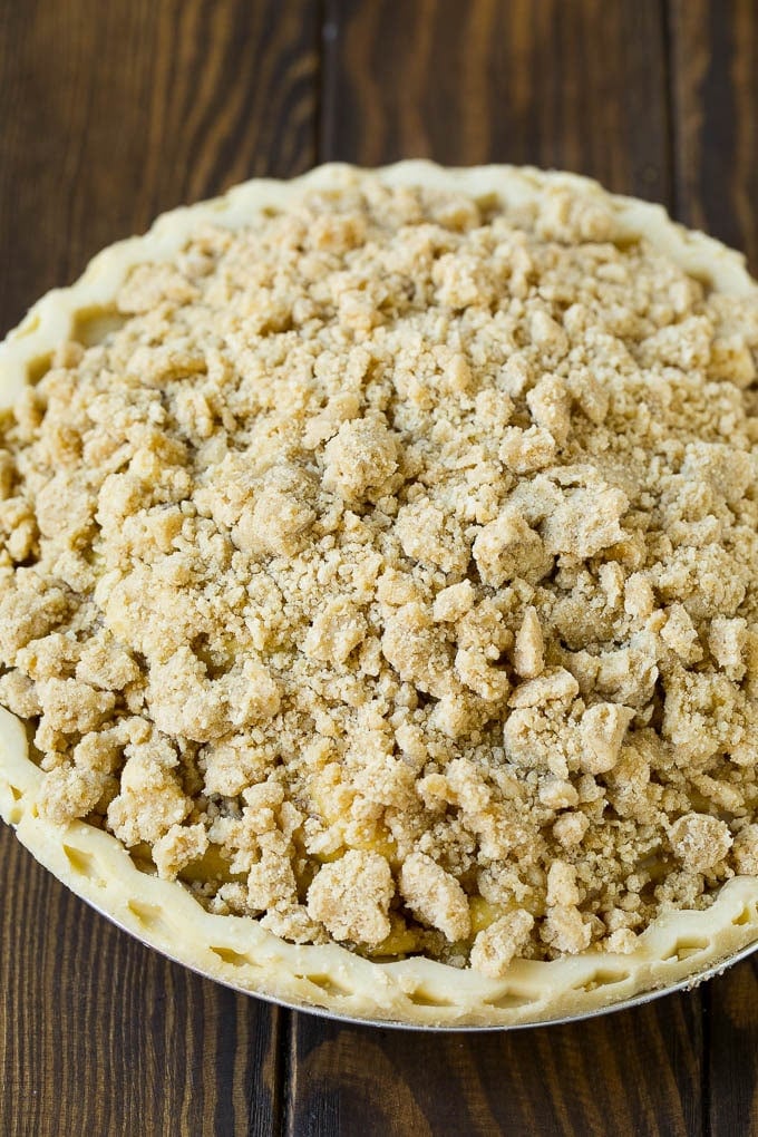 Dutch Apple Pie Recipe | Homemade Apple Pie #pie #apple #dessert #baking #fall #edsug Brown sugar topping on top of an unbaked pie.
