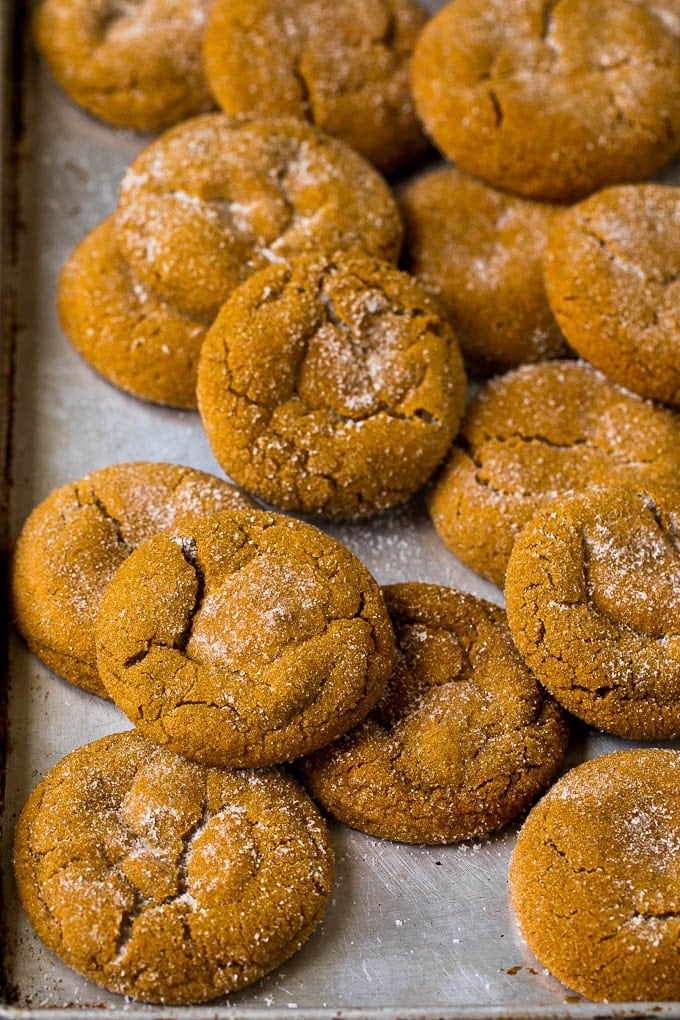 Molasses Cookies Recipe | Spice Cookies #cookies #baking #christmas #dessert #edsug Baked cookies on a sheet pan.