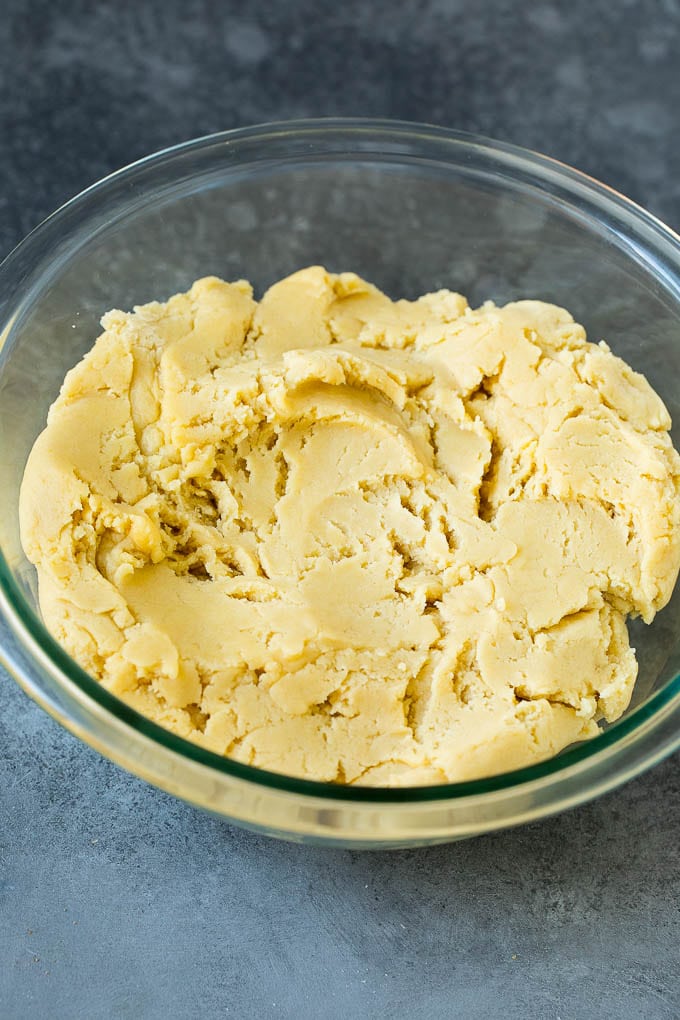 Italian Cookies Recipe | Almond Cookies #cookies #italianfood #frosting #sprinkles #baking #christmas #edsug Almond cookie dough in a mixing bowl.