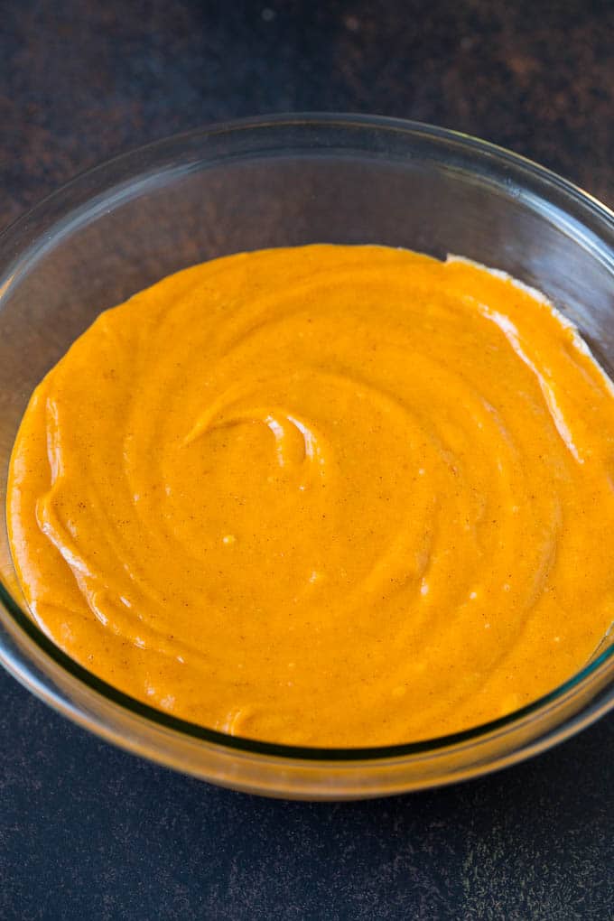 Pumpkin Cupcakes Recipe | Pumpkin Cake #cake #cupcakes #pumpkin #frosting #baking #fall #thanksgiving #edsug A bowl of batter.