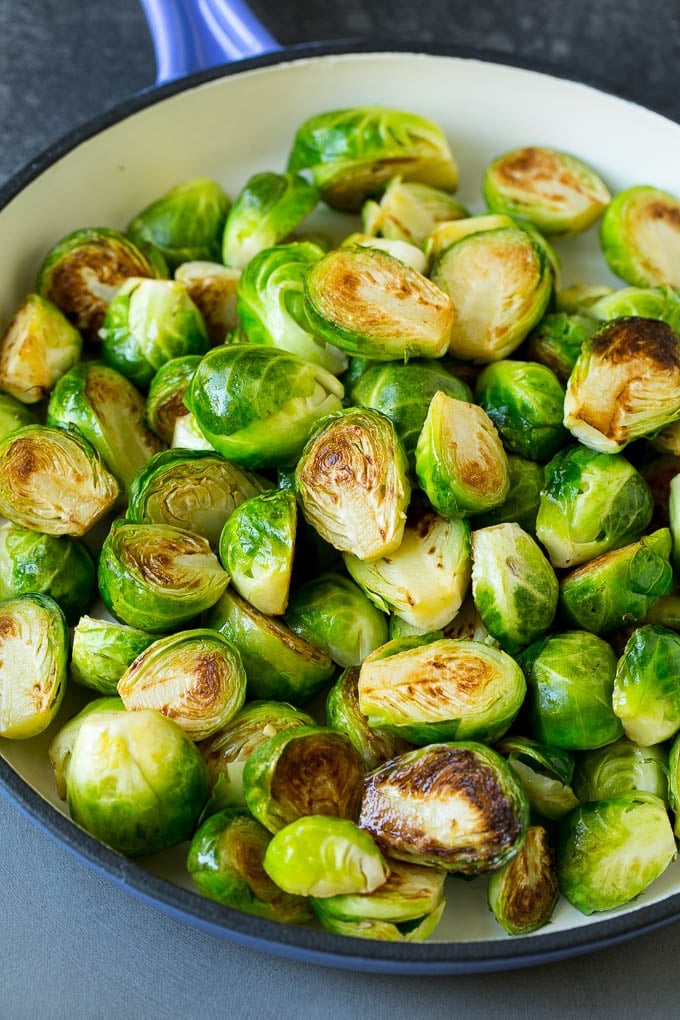 Sauteed Brussels Sprouts Recipe | Brussels Sprouts Side Dish #brusselssprouts #sprouts #veggies #sidedish #garlic #vegetarian #dinner #edsug Halved sprouts cooked until browned.