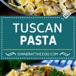 Tuscan Farfalle Pasta Recipe #pasta #cheese #spinach #mushrooms #dinner #edsug