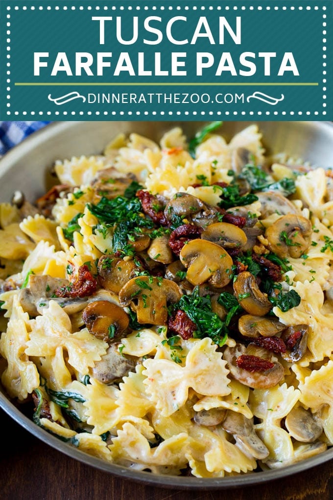 Tuscan Farfalle Pasta Recipe #pasta #cheese #spinach #mushrooms #dinner #edsug