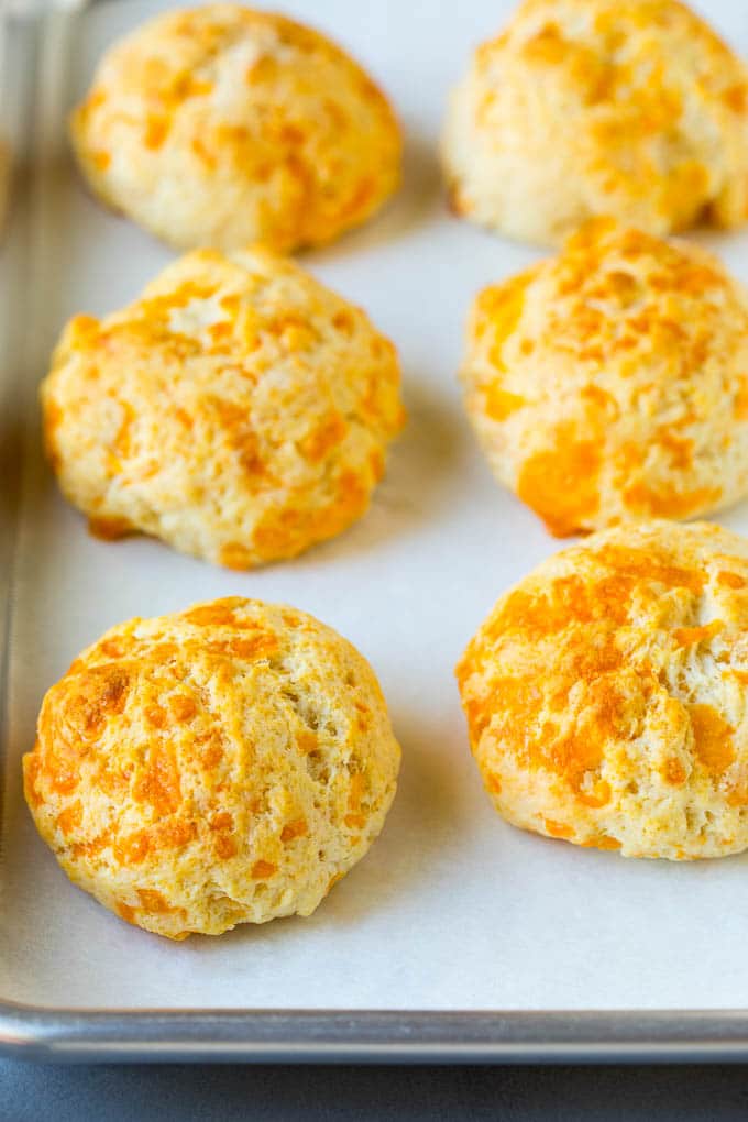 Chicken Pot Pie Soup Recipe | Chicken Soup #soup #chicken #dinner #comfortfood #edsug Baked biscuits on a sheet pan.