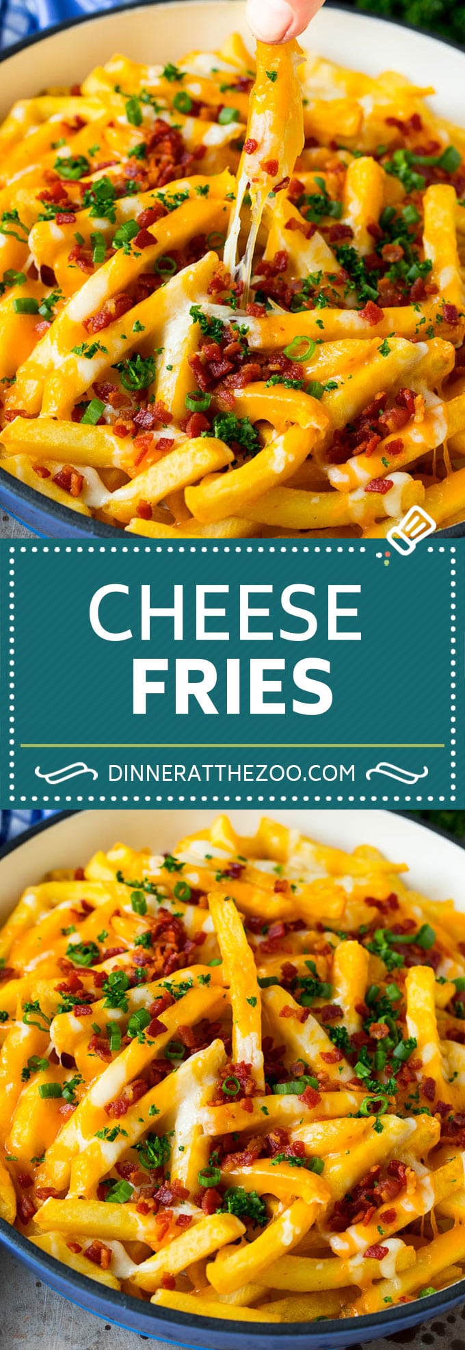 These cheese fries are crispy potatoes topped with plenty of melted cheese, bacon and herbs. #fries #edsug