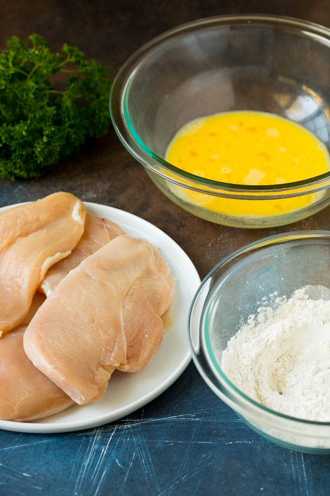 Chicken Francese Recipe #chicken #lemon #dinner #edsug Chicken breasts, seasoned flour and egg batter.